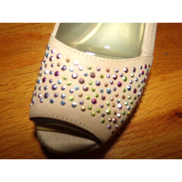 Joan & David 2 taupe leather raffia wedge peep toe sandals size 7 New no‎ Box - Picture 6 of 6